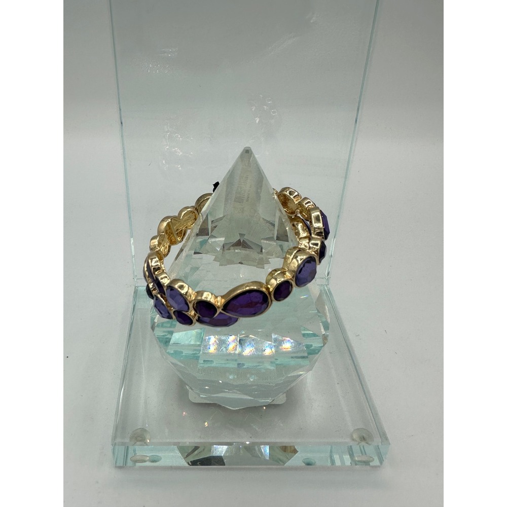 INC Stretch Bracelet Set Womens OS Purple Gold 2-Pack Faceted Stone Statement